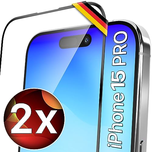 UTECTION Neue Perfekte Passform > 2X Full Screen Schutzglas für iPhone 15 PRO | Deutscher Anbieter & Support | Kinderleichte Anbringung, ultimative Glashärte für Langzeitschutz, 2 Stück von UTECTION