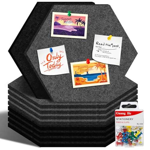 UTMACH Pinnwand Filz 8 Stück Groß 30x26cm Selbstklebend Schwarz Grau Hexagon Pinboard Mit Reißzwecken Filztafel Memo für Küche, Büro, Klas von UTMACH