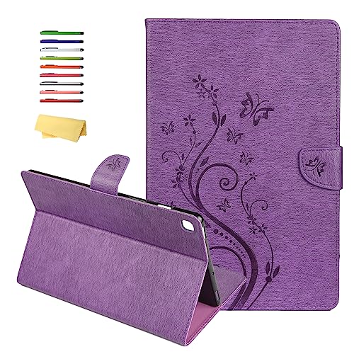 UUCOVERS Schutzhülle für Samsung Galaxy Tab A 10,1 Zoll Tablet 2019 Cover (SM-T510/T515/T517), Vintage Prägung mit Blume Stift PU Leder Stand Folio Magnetisch Tasche Kartenfächer Lila Schmetterling von UUCOVERS