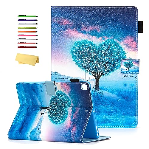 UUcover-Schutzhülle für Apple iPad 25,7 cm (10,2 Zoll) 7. Generation 2019 mit Stylus Stifthalter, Kartenfächer, Smart Stand PU Leder Magnetische Folio Flip [Auto Sleep/Wake] Weiche TPU Rückschale Blau 04# Blue Heart Tree von UUCOVERS