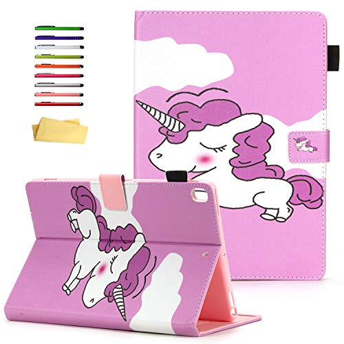 UUcover-Schutzhülle für Apple iPad 25,7 cm (10,2 Zoll) 7. Generation 2019 mit Stylus Stifthalter, Kartenfächer, Smart Stand PU Leder Magnetische Folio Flip [Auto Sleep/Wake] Weiche TPU Rückschale Pink 02# Rosa Einhorn von UUCOVERS