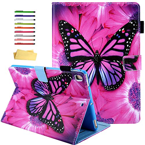 UUcovers, Smart Case für Apple iPad 25.7 cm (10.2 Zoll) 2019 Tablet iPad 7. Generation, PU-Leder, leicht, mit Bleistift, automatische Aufwach- und Schlafmodus) Rot 06# Pink Butterfly Red Flower von UUCOVERS