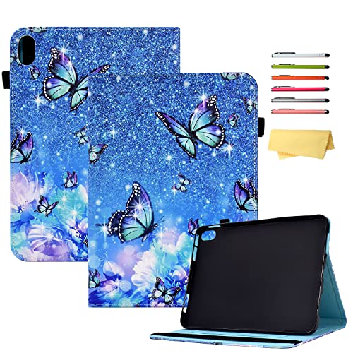 UUcovers Hülle für iPad 10. Generation 10,9 Zoll 2022, mit Ständer/Stifthalter/Tasche/Smart Folio Wallet Slim PU Leder/Soft TPU Stoßfeste Rückabdeckung, Auto Wake/Sleep, Blaue Blume Schmetterling von UUCOVERS