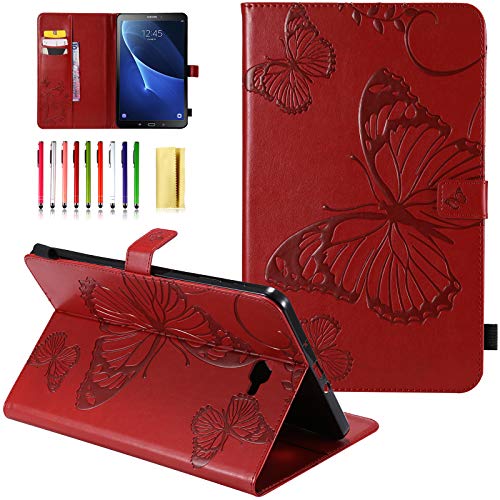 UUcovers Schutzhülle für Samsung Galaxy Tab A 25.7 cm (10.1 Zoll) 2016 Version (SM-T580/T585/T587, Smart Stand geprägtes PU-Leder Folio Karte Wallet Cover [Auto Wake/Sleep], roter Schmetterling von UUCOVERS