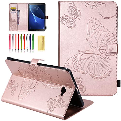 UUcovers Schutzhülle für Samsung Galaxy Tab A 25.7 cm (10.1 Zoll) 2016 Version (T580/T585/T587, Smart Stand geprägtes PU-Leder Folio Karte Wallet Cover [Auto Wake/Sleep], Rosegold Schmetterling von UUCOVERS