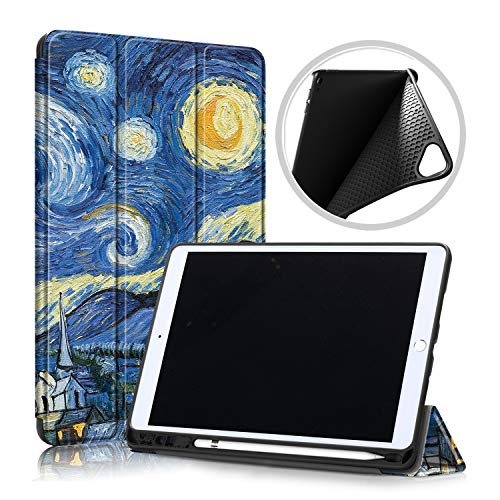 UUcovers iPad 10,2 Zoll 2020 iPad 8th Generation Hülle / 2019 iPad 7th Generation 10,2 Zoll Smart Cover mit Stifthalter [Auto Wake/Sleep] PU Leder Stand Folio Tri-fold Shell Van Gogh, Sternennachtblau von UUCOVERS