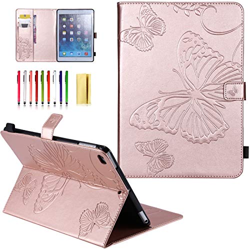 UUcovers iPad 9,7 Zoll 2018 2017 Hülle 6. 5. Generation, für Apple Air 2 1, Smart PU Leder geprägte Schmetterling Folio Ständer Brieftasche mit Kartenfach Stifthalter [Auto Wake/Sleep], Rosegold von UUCOVERS