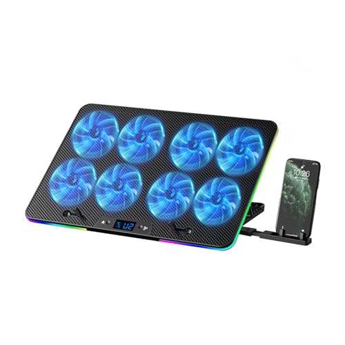 UUE Laptop Kühler, 7 Höhenverstellbar & Handyständer Kühler Cooler, 8 Leise Fans Gaming Cooler Kühlpads, 2 USB Ports & Einstellbarer Geschwindigkeit Kühlständer für 11-17 Zoll Laptop-Eisblau LED Licht von UUE