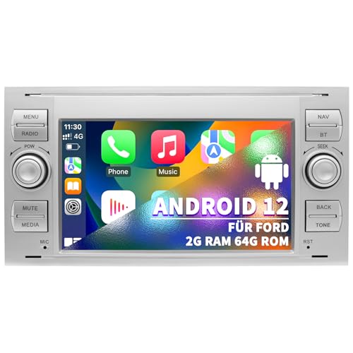 Autoradio für Ford Focus Mondeo S-Max C-Max Galaxy, Android 12 System 2G+64G, 7 Zoll Touchscreen, Double Din Radio Unterstützt GPS Navi CarPlay Android Auto Bluetooth WLAN von UUTouIoI