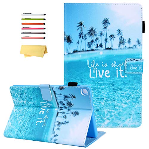 UUcovers 10.1 2019 Hülle (SM-T510/T515), PU Leder TPU Faltbarer Ständer Folio Cover mit Stifthalter Kartenfächer Magnetische Abdeckung für Samsung Galaxy Tab A Zoll Tablet 2019, Beach Live It von UUcovers