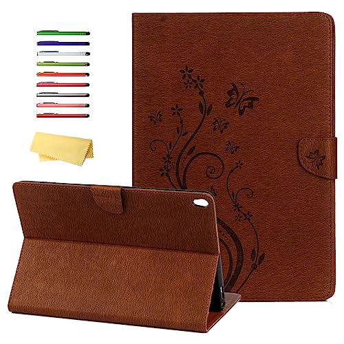 UUcovers Folio-Schutzhülle für Apple iPad Air 3 2019 10,5 Zoll (3. Generation) und iPad Pro 10,5 2017, Smart PU Leder [Auto Sleep/Wake] Wallet Magnetic Embossed Flower Cover mit Kartenfächern, Braun von UUcovers