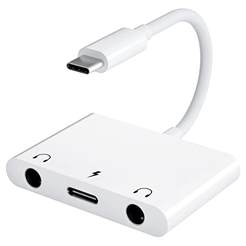 UWECAN USB C auf Klinke Adapter und Laden, 3-in-1 USB C auf Dual 3.5 mm Kopfhörer Audio-Adapter Splitter und PD 60W Schnellladung, für iPhone 16/16 Pro Max, Galaxy S22 S21 S20, Huawei etc. von UWECAN
