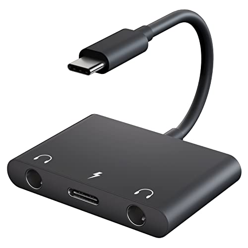 USB C auf 3.5 mm Audio-Adapter, 3-in-1 Dual-Kopfhöreranschluss-Adapter für Stereo, USB-C AUX-Adapter mit 60 W PD-Schnellladung, Kopfhörer-Splitter, Google, HTC usw. (schwarz) von UWECAN
