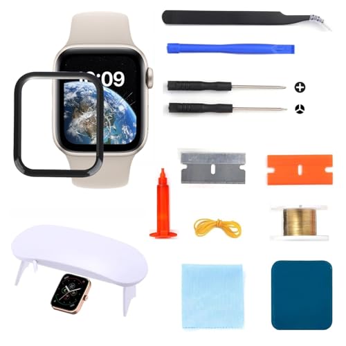 Ersatz-Set für Apple Watch-Bildschirm, 44 mm, Frontglaslinse, kompatibel mit Apple Watch Serie 4/5/6/SE A1978, A1979, A2092, A2093, A2291, A2292, A2351, A2352 (kein LCD und Touch-Digitizer) von UYGHHK