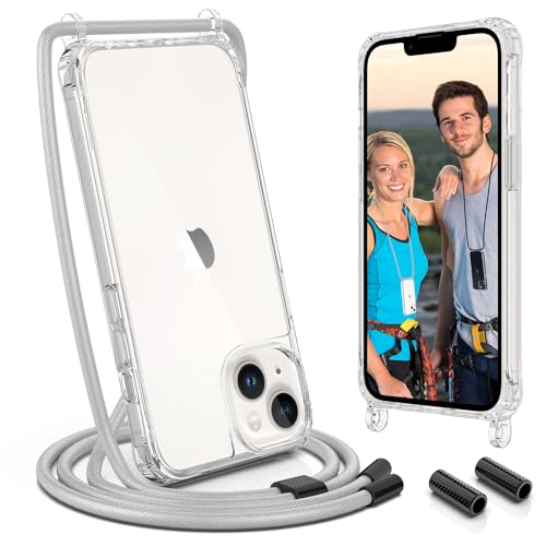 UYMO Handykette Hülle mit Band Für iPhone 14 6.1" - Necklace Transparent Handyhülle Case mit Schnur Abnehmbar,Schutzhülle zum Umhängen Kordel,Grau von UYMO