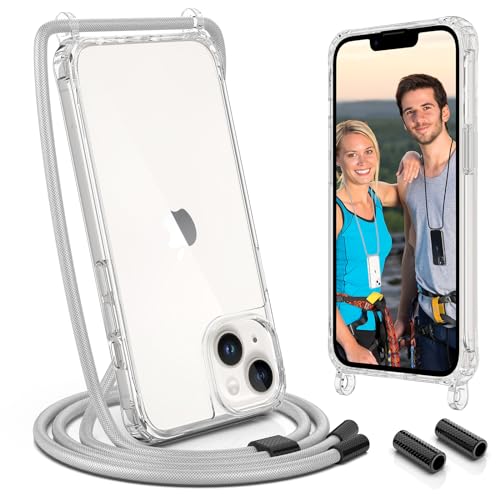 UYMO Handykette Hülle mit Band Für iPhone 14 6.1" - Necklace Transparent Handyhülle Case mit Schnur Abnehmbar,Schutzhülle zum Umhängen Kordel,Grau UYMO Handykette Hülle mit Band Für iPhone 14 6.1" - Necklace Transparent Handyhülle Case mit Schnur Abnehmbar,Schutzhülle zum Umhängen Kordel,Grau von UYMO