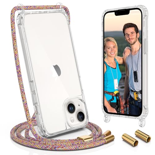 UYMO Handykette Hülle mit Band Für iPhone 14 6.1" - Necklace Transparent Handyhülle Case mit Schnur Abnehmbar,Schutzhülle zum Umhängen Kordel, Regenbogen von UYMO