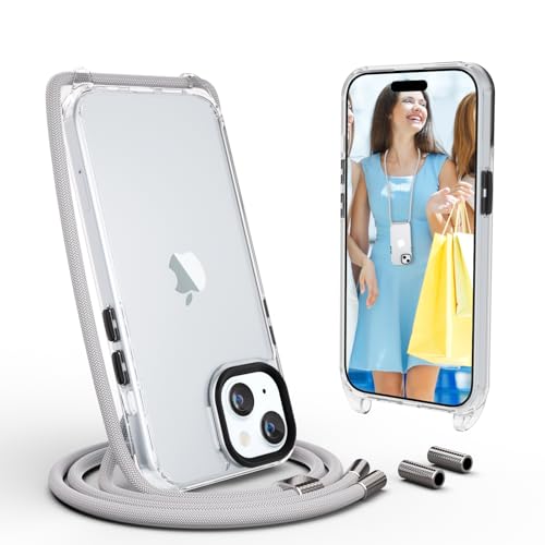 UYMO Handykette Hülle mit Band Für iPhone 15 6.1" - Necklace Transparent Handyhülle Case mit Strap Schnur Abnehmbar, Schutzhülle zum Umhängen Kordel, Grau UYMO Handykette Hülle mit Band Für iPhone 15 6.1" - Necklace Transparent Handyhülle Case mit Strap Schnur Abnehmbar, Schutzhülle zum Umhängen Kordel, Grau von UYMO