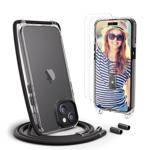 UYMO Handykette Hülle mit Band Für iPhone 15 Plus 6.7" -| mit 2 Stück Schutzfolie |, Necklace Transparent Handyhülle Case mit Strap Schnur Abnehmbar, Schutzhülle zum Umhängen Kordel, Schwarz UYMO Handykette Hülle mit Band Für iPhone 15 Plus 6.7" -| mit 2 Stück Schutzfolie |, Necklace Transparent Handyhülle Case mit Strap Schnur Abnehmbar, Schutzhülle zum Umhängen Kordel, Schwarz von UYMO