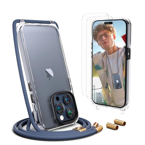 UYMO Handykette Hülle mit Band Für iPhone 15 Pro max 6.7"-Necklace Transparent Handyhülle Case mit Strap Schnur Abnehmbar, Schutzhülle zum Umhängen Kordel,Blau UYMO Handykette Hülle mit Band Für iPhone 15 Pro max 6.7"-Necklace Transparent Handyhülle Case mit Strap Schnur Abnehmbar, Schutzhülle zum Umhängen Kordel,Blau von UYMO