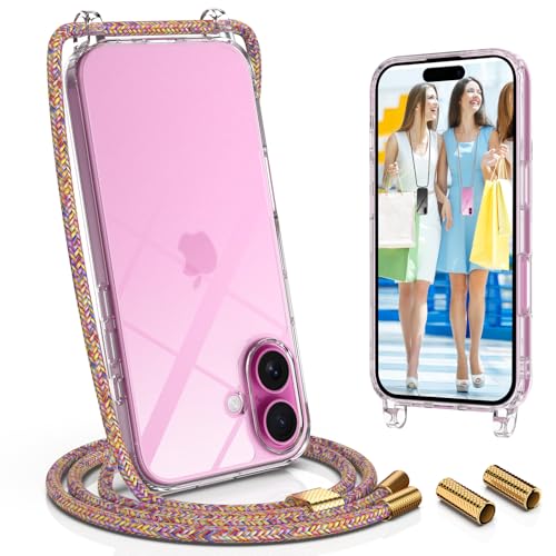 UYMO Handykette Hülle mit Band Für iPhone 16, Necklace Transparent Handyhülle Case mit Schnur Abnehmbar, Schutzhülle zum Umhängen Kordel, Regenbogen UYMO Handykette Hülle mit Band Für iPhone 16, Necklace Transparent Handyhülle Case mit Schnur Abnehmbar, Schutzhülle zum Umhängen Kordel, Regenbogen von UYMO
