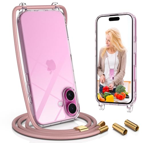 UYMO Handykette Hülle mit Band Für iPhone 16, Necklace Transparent Handyhülle Case mit Schnur Abnehmbar, Schutzhülle zum Umhängen Kordel, Roségold UYMO Handykette Hülle mit Band Für iPhone 16, Necklace Transparent Handyhülle Case mit Schnur Abnehmbar, Schutzhülle zum Umhängen Kordel, Roségold von UYMO