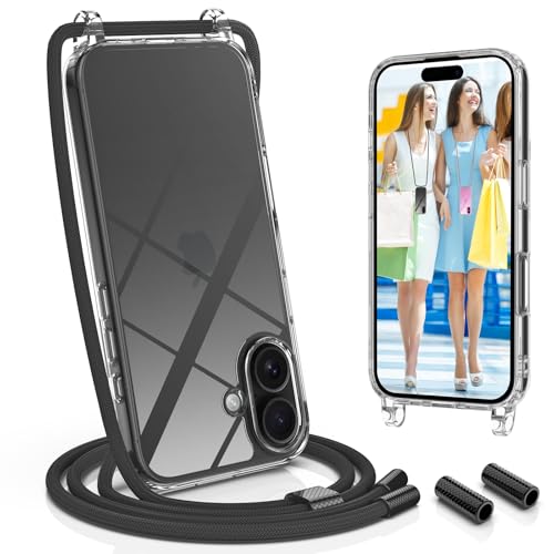 UYMO Handykette Hülle mit Band Für iPhone 16, Necklace Transparent Handyhülle Case mit Schnur Abnehmbar, Schutzhülle zum Umhängen Kordel, Schwarz UYMO Handykette Hülle mit Band Für iPhone 16, Necklace Transparent Handyhülle Case mit Schnur Abnehmbar, Schutzhülle zum Umhängen Kordel, Schwarz von UYMO