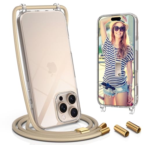 UYMO Handykette Hülle mit Band Für iPhone 16 Pro, Necklace Transparent Handyhülle Case mit Schnur Abnehmbar, Schutzhülle zum Umhängen Kordel, Golden UYMO Handykette Hülle mit Band Für iPhone 16 Pro, Necklace Transparent Handyhülle Case mit Schnur Abnehmbar, Schutzhülle zum Umhängen Kordel, Golden von UYMO