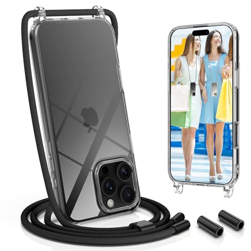 UYMO Handykette Hülle mit Band Für iPhone 16 Pro, Necklace Transparent Handyhülle Case mit Schnur Abnehmbar, Schutzhülle zum Umhängen Kordel, Schwarz UYMO Handykette Hülle mit Band Für iPhone 16 Pro, Necklace Transparent Handyhülle Case mit Schnur Abnehmbar, Schutzhülle zum Umhängen Kordel, Schwarz von UYMO