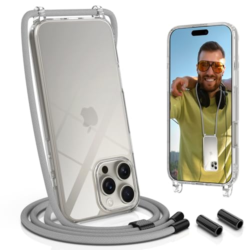 UYMO Handykette Hülle mit Band Für iPhone 16 Pro Max, Necklace Transparent Handyhülle Case mit Schnur Abnehmbar, Schutzhülle zum Umhängen Kordel, Grau UYMO Handykette Hülle mit Band Für iPhone 16 Pro Max, Necklace Transparent Handyhülle Case mit Schnur Abnehmbar, Schutzhülle zum Umhängen Kordel, Grau von UYMO