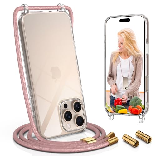 UYMO Handykette Hülle mit Band Für iPhone 16 Pro Max, Necklace Transparent Handyhülle Case mit Schnur Abnehmbar, Schutzhülle zum Umhängen Kordel, Roségold UYMO Handykette Hülle mit Band Für iPhone 16 Pro Max, Necklace Transparent Handyhülle Case mit Schnur Abnehmbar, Schutzhülle zum Umhängen Kordel, Roségold von UYMO