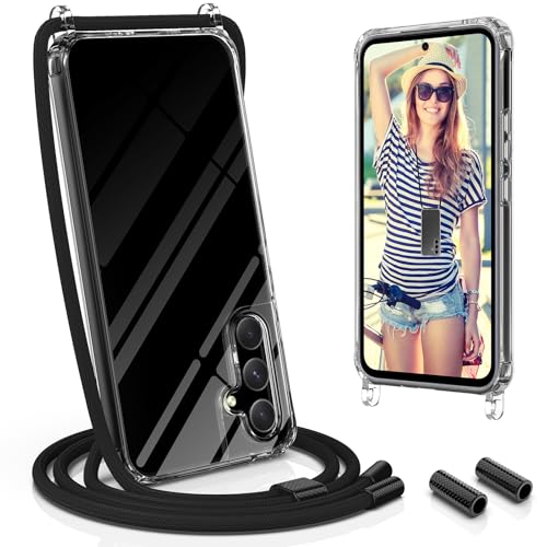 UYMO Handykette Hülle mit Band Kompatibel mit Samsung Galaxy A34 5G - Stylische Necklace Schutzhülle Handyhülle mit Kette zum Umhängen Kordel TPU Tasche Case,Schwarz von UYMO