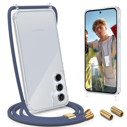 UYMO Handykette Hülle mit Band kompatibel mit Samsung Galaxy A35 - | Necklace Transparent Handyhülle Case mit Schnur Abnehmbar |,Stoßfeste Schutzhülle zum Umhängen Kordel, Blau von UYMO