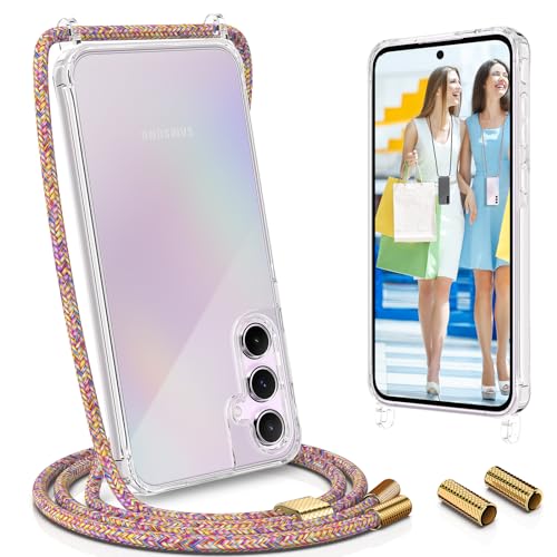 UYMO Handykette Hülle mit Band kompatibel mit Samsung Galaxy A35 - | Necklace Transparent Handyhülle Case mit Schnur Abnehmbar |,Stoßfeste Schutzhülle zum Umhängen Kordel Regenbogen von UYMO