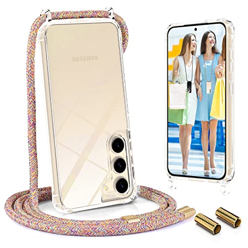 UYMO Handykette Hülle mit Band kompatibel mit Samsung Galaxy S23 5G 6.1" - | Necklace Transparent Handyhülle Case mit Schnur Abnehmbar |,Stoßfeste Schutzhülle zum Umhängen Kordel, Regenbogen von UYMO