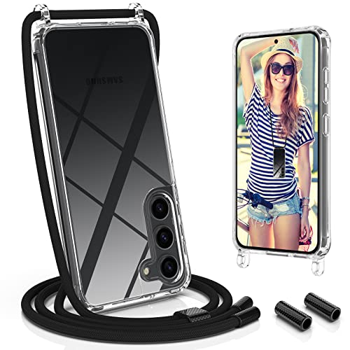 UYMO Handykette Hülle mit Band kompatibel mit Samsung Galaxy S23 5G 6.1" - | Necklace Transparent Handyhülle Case mit Schnur Abnehmbar |,Stoßfeste Schutzhülle zum Umhängen Kordel, Schwarz von UYMO