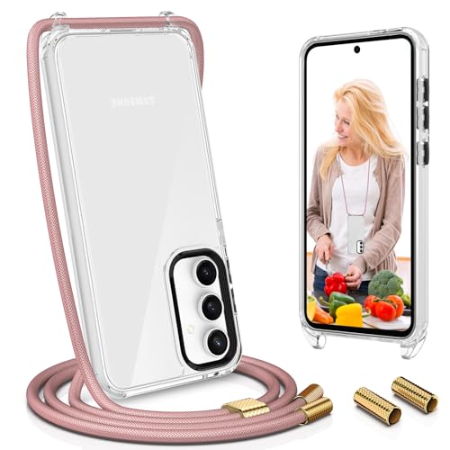 UYMO Handykette Hülle mit Band kompatibel mit Samsung Galaxy S23 FE 6.4" - | Necklace Transparent Handyhülle Case mit Schnur Abnehmbar |,Stoßfeste Schutzhülle zum Umhängen Kordel, Roségold von UYMO