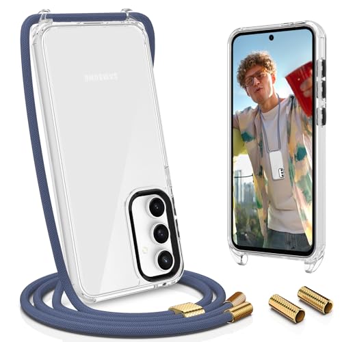 UYMO Handykette Hülle mit Band kompatibel mit Samsung Galaxy S23 FE 6.4" - | Necklace Transparent Handyhülle Case mit Schnur Abnehmbar |,Stoßfeste Schutzhülle zum Umhängen Kordel,Blau von UYMO