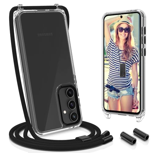 UYMO Handykette Hülle mit Band kompatibel mit Samsung Galaxy S23 FE 6.4" - | Necklace Transparent Handyhülle Case mit Schnur Abnehmbar |,Stoßfeste Schutzhülle zum Umhängen Kordel,Schwarz von UYMO