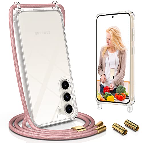 UYMO Handykette Hülle mit Band kompatibel mit Samsung Galaxy S23 Plus 6.6" - | Necklace Transparent Handyhülle Case mit Schnur Abnehmbar |,Stoßfeste Schutzhülle zum Umhängen Kordel, Roségold von UYMO