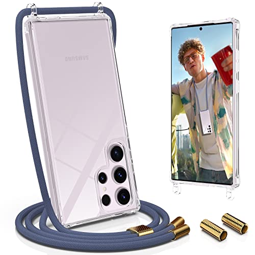 UYMO Handykette Hülle mit Band kompatibel mit Samsung Galaxy S23 Ultra 6.8" - | Necklace Transparent Handyhülle Case mit Schnur Abnehmbar |,Stoßfeste Schutzhülle zum Umhängen Kordel, Blau von UYMO