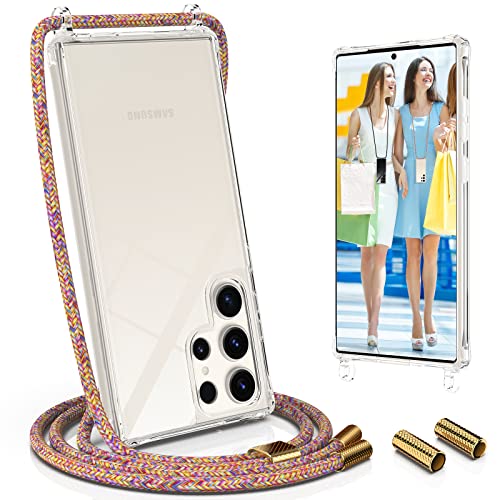 UYMO Handykette Hülle mit Band kompatibel mit Samsung Galaxy S23 Ultra 6.8" - | Necklace Transparent Handyhülle Case mit Schnur Abnehmbar |,Stoßfeste Schutzhülle zum Umhängen Kordel, Regenbogen von UYMO