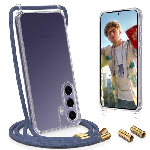UYMO Handykette Hülle mit Band kompatibel mit Samsung Galaxy S24 - | Necklace Transparent Handyhülle Case mit Schnur Abnehmbar |,Stoßfeste Schutzhülle zum Umhängen Kordel, Blau von UYMO