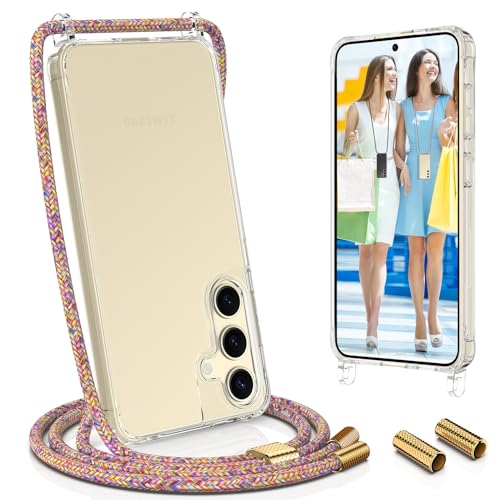 UYMO Handykette Hülle mit Band kompatibel mit Samsung Galaxy S24 - | Necklace Transparent Handyhülle Case mit Schnur Abnehmbar |,Stoßfeste Schutzhülle zum Umhängen Kordel Regenbogen von UYMO