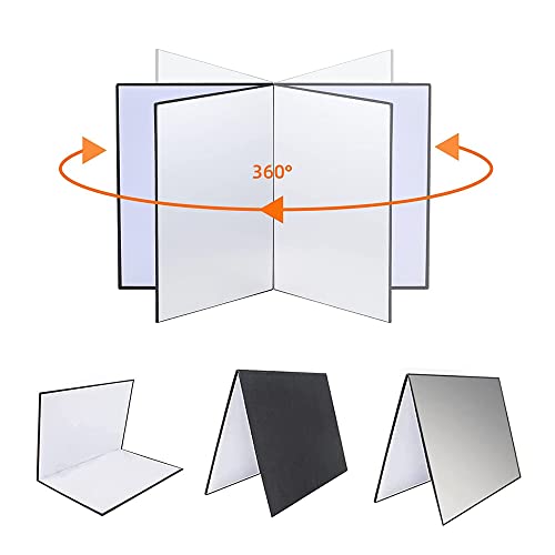 3 in 1 Lichtreflektor Karton Licht Reflektor A4 Licht Reflektor Tragbarer zusammenklappbarer Lichtreflektor Cardboard für Stillleben dynamisch Produktfotografie Videoaufnahmen Schwarz Weiß (Silber) von UYST
