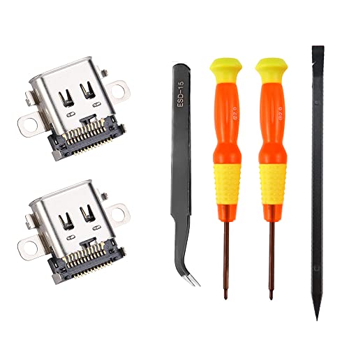 UYUYong 2 PCS Ladebuchse Ladeanschluss USB Typ-C Ladegerät Buchse Anschluss Ersatz für Schalter mit 2 x Schraubendreher 1x Pinzette 1x Pry für Nintendo Switch, Nintendo Switch OLED UYUYong 2 PCS Ladebuchse Ladeanschluss USB Typ-C Ladegerät Buchse Anschluss Ersatz für Schalter mit 2 x Schraubendreher 1x Pinzette 1x Pry für Nintendo Switch, Nintendo Switch OLED von UYUYong