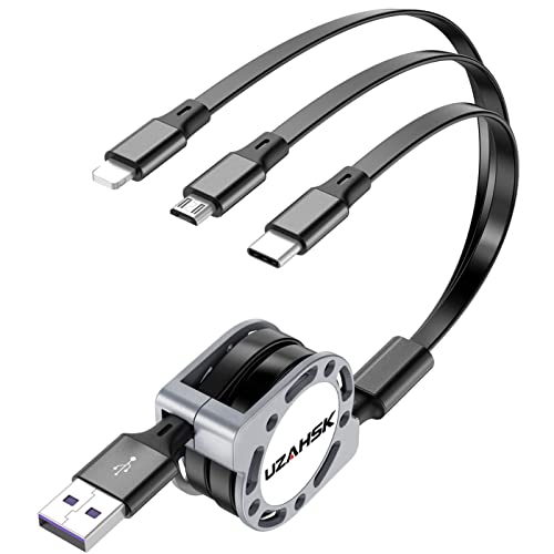 Multi USB Kabel,[3A 1.2M]UZAHSK 3 in 1 Mehrfach Universal Einziehbares Schnell Ladekabel iP/Micro/Type-C Für Phone 15/14/13/12/11/X/Samsung S23,S20,A51, Huawei, LG, Nexus, Moto, Xiaomi, Sony. von UZAHSK