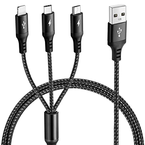 UZAHSK Multi USB Kabel, 1.8M 3 in 1 Universal ladekabel Nylon Mehrfach Ladekabel ip/MicroUSB/Type-C Für Phone 8/X/11/12/13/14/15 Galaxy S23/S10+/A5/Huawei/Honor/Oneplus/Xiaomi/Sony/LG. (Black) von UZAHSK