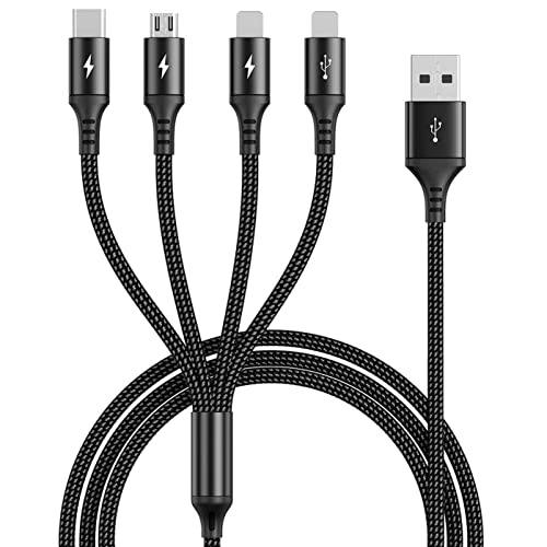 UZAHSK Multi USB Kabel 3A, 1.2M Ladekabel Nylon geflochten 4 in 1 Mehrfach USB Schnellladekabel Für Phone/7/8/X/12/13/Android Galaxy/S9/S8/A5/J5/Huawei P20/Honor/LG/Xiaomi/Tablettes. (negro) von UZAHSK