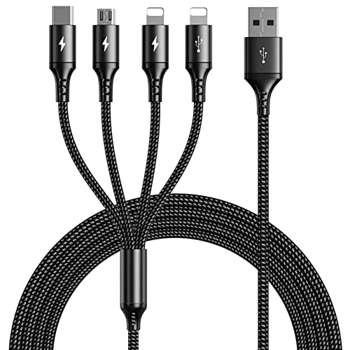 UZAHSK Multi USB Kabel [4A/3M]Nylon Geflochtener 4 in 1 Universal Ladekabel Mit iP/Typ-C/Micro USB-Anschluss Für Phone 13/12/11/Xs/X/8/7/Samsung/S20/S10/S9/S8/Xiaomi/Pixel/Huawei/LG/Tablets. (schwarz) von UZAHSK